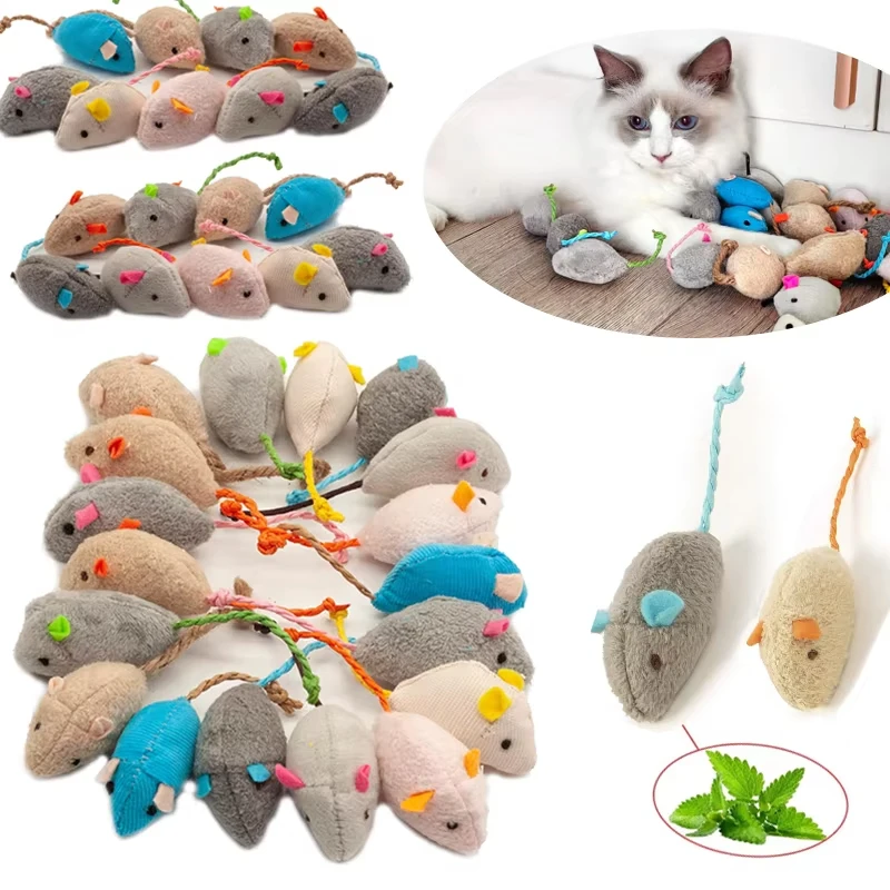 Catnip Interactive Plush Mouse - 5 قطع من ألعاب الفئران المصنوعة